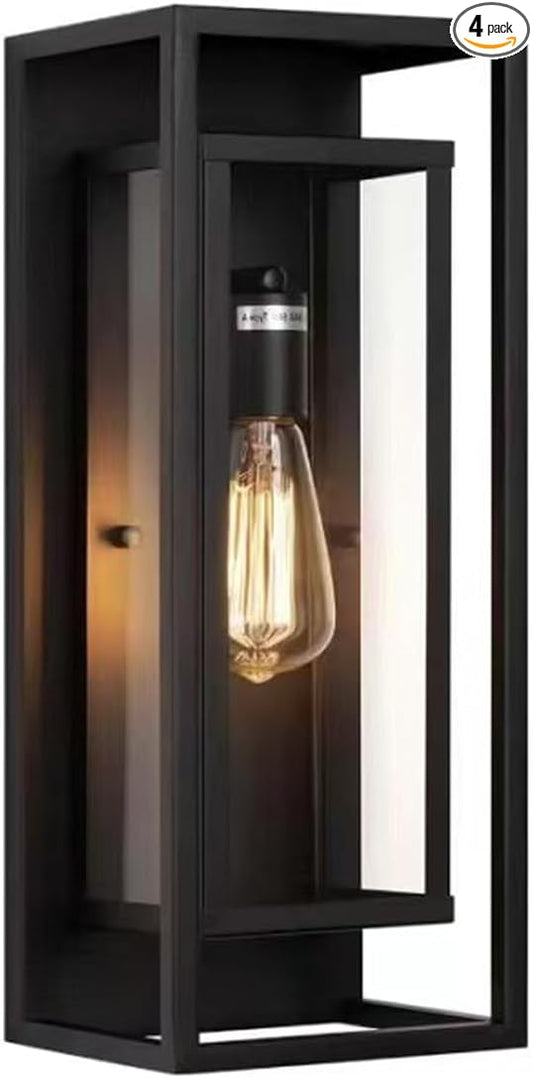 1 Pack 18 inches Outdoor Wall Lantern Light Fixture, Large Black Exterior Waterproof Wall Sconce, Anti-Rust Mount Porch Light with Clear Glass,E26 Socket