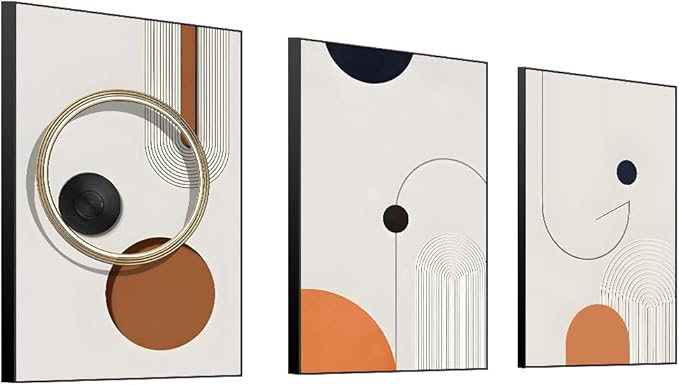 Framed Bright style Wall Art, Boho Wall Art Set of 3, Mid Century Modern Decor 24" x 32", Minimalist Black Beige Neutral Abstract Geometric Wall Decor Canvas Prints for Bedroom Living Room Bathroom