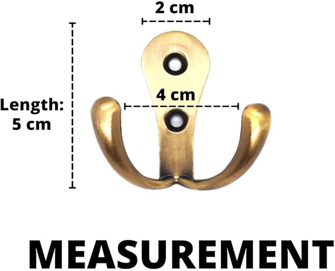 Multipurpose Hooks, Used to Hang Clothes, Bags, Coats, Curtain Hold Backs, Keys, Colour - Antique Gold, Material - White Metal, Screws and Wallplugs Included, Pack of 2 Pieces