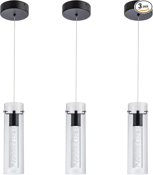3-Pack Mini Pendant Lights, Pendant Lighting for Kitchen Island with 24W CRI80 1920Lumen 6000K Black Finish for Kitchen Restaurant, Dining Room