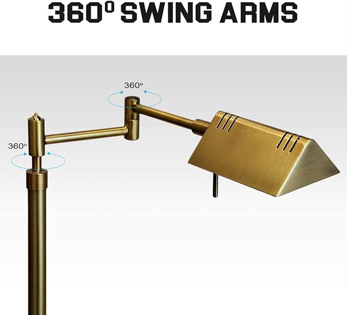 O’Bright Dimmable LED Pharmacy Floor Lamp, 12W LED, Full Range Dimming, 360 Degree Swing Arms, Adjustable Heights, Standing Lamp for Reading, Sewing, and Craft, ETL Listed, Antique Brass (Gold)