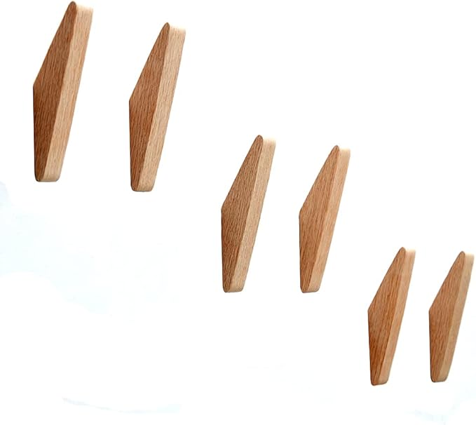 Pack 6 Wood Wall Hooks, Oak Coat Hooks Minimalist Design Heavy Duty Robe Hook Wall Mounted Rustic Wooden Clothes Hanger Hat Rack Hooks for Hanging Bathroom Towels.