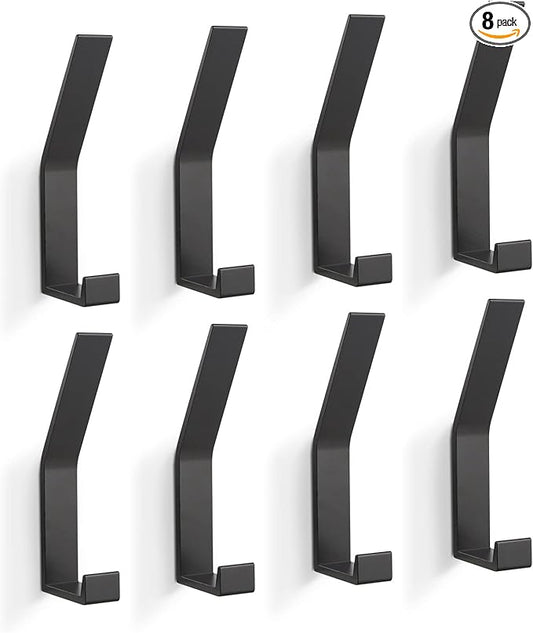 Coat Rack Hooks Wall Mounted, Black 8Packs, Bath Towel Rope Hooks for Kitchen, Door, Cabinet, Bathroom, Foyers, Hallways, and Bedrooms