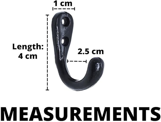 Multipurpose Hooks, Used to Hang Clothes, Bags, Coats, Curtain Hold Backs, Keys, Colour - Black, Material - Aluminium, Screws and Wallplugs Included, Pack of 4 Pieces