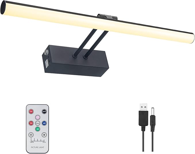 Black Picture Light, Battery Operated Painting Lighting with Remote,16 inch Led Art Lamp, Wirelless Wall Lamp,Rechargeable Picture Frame Light,Cordless Gallery Light