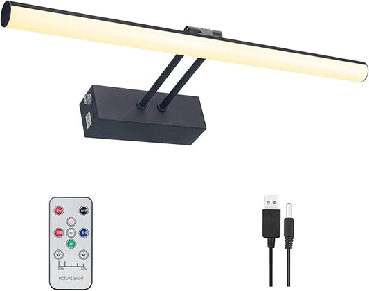 Black Picture Light, Battery Operated Painting Lighting with Remote,16 inch Led Art Lamp, Wirelless Wall Lamp,Rechargeable Picture Frame Light,Cordless Gallery Light