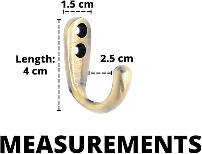 Multipurpose Hooks, Used to Hang Clothes, Bags, Coats, Curtain Hold Backs, Keys, Antique Gold Colour, Material - White Metal, Screws and Wallplugs Included, Pack of 4 Pieces