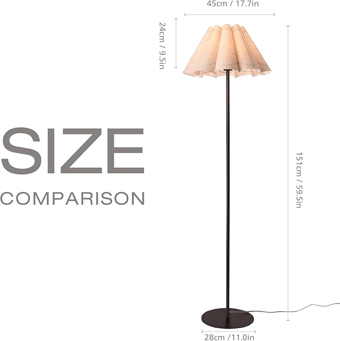 KUNJOULAM Modern Floor Lamp, Black Pole Floor Lamps, Simple Design Tall Lamp with Beige Lampshade, Standing Lamp for Living Room, Bedroom, Office, Home (Without Bulb)
