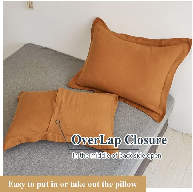 Simple&Opulence 100% Linen Pillow Case Queen Size Set of 2, Rust Pillow Covers with Overlap Closure, Luxury Breathable Pillowcases Protectors Suitable for All-Season (20" X 26", Rust)