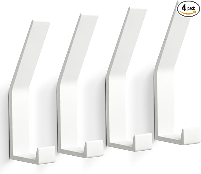 Coat Rack Hooks Wall Mounted, White 4Packs, Bath Towel Rope Hooks for Kitchen, Door, Cabinet, Bathroom, Foyers, Hallways and Bedrooms