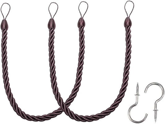 BEL AVENIR Curtain Ropes Tiebacks Tie-Backs, Curtain Handmade Holdbacks with 2 Metal Screw Hooks (Purple, 2pack)