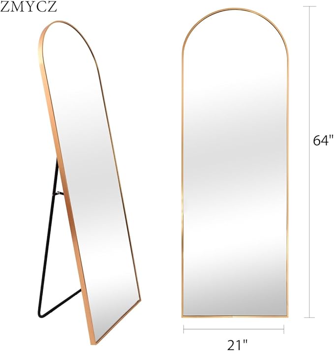 Floor Mirror, 64"x21" Gold Full Length Mirror, Arched Mirror Full Length, Freestanding Mirrors, Arch Floor Length Mirrors with Thin Aluminum Frame Hanging or Leaning, Wall Mounted Mirror for Bedroom