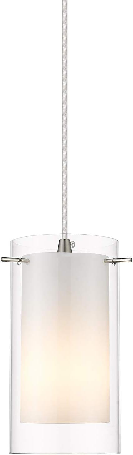 1-Light Pendant Light, Indoor Glass Hanging Light Fixture, Adjustable Height, Brushed Nickel Finish for Kitchen Dining Room, KP-506