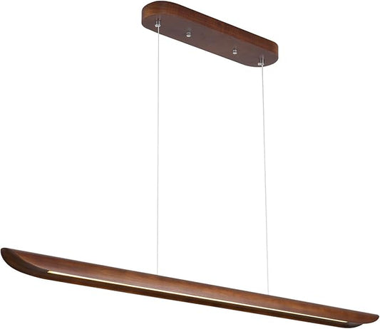 55" Wood Linear Pendant Light, Dimmable Kitchen Island Lighting with Remote, 40W LED Island Lights for Kitchen, Adjustable Linear Chandelier for Dinning Room Light Fixture, Bar, Pool Table Light