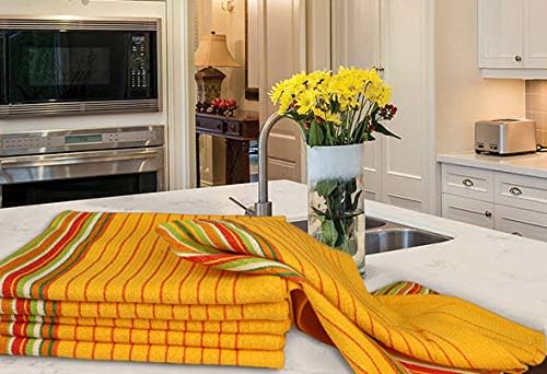Urban Villa Kitchen Towels Waffle Stripes Dish Towels for Kitchen Mustard Color Set of 6 Kitchen Towels Highly Absorbent 100% Cotton Over Sized 20X30 in with Mitered Corners Kitchen Hand Tea Towels