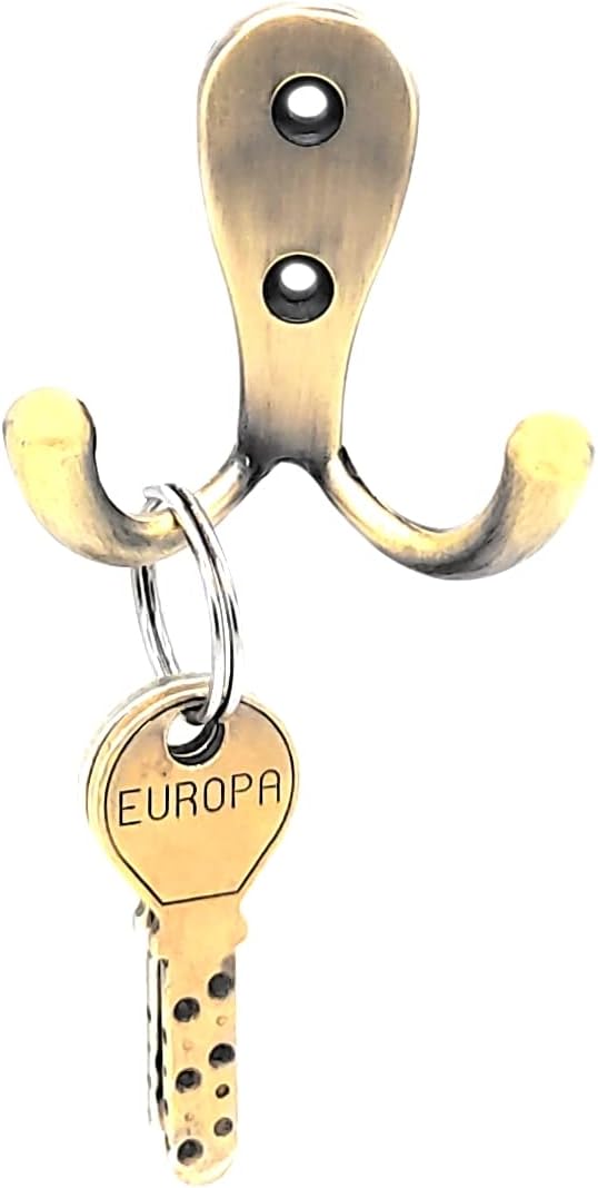 Multipurpose Hooks, Used to Hang Clothes, Bags, Coats, Curtain Hold Backs, Keys, Colour - Antique Gold, Material - White Metal, Screws and Wallplugs Included, Pack of 10 Pieces