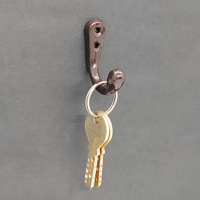 Multipurpose Hooks, Used to Hang Clothes, Bags, Coats, Curtain Hold Backs, Keys, Colour - Brown, Material - Aluminium, Screws and Wallplugs Included, Pack of 10 Pieces