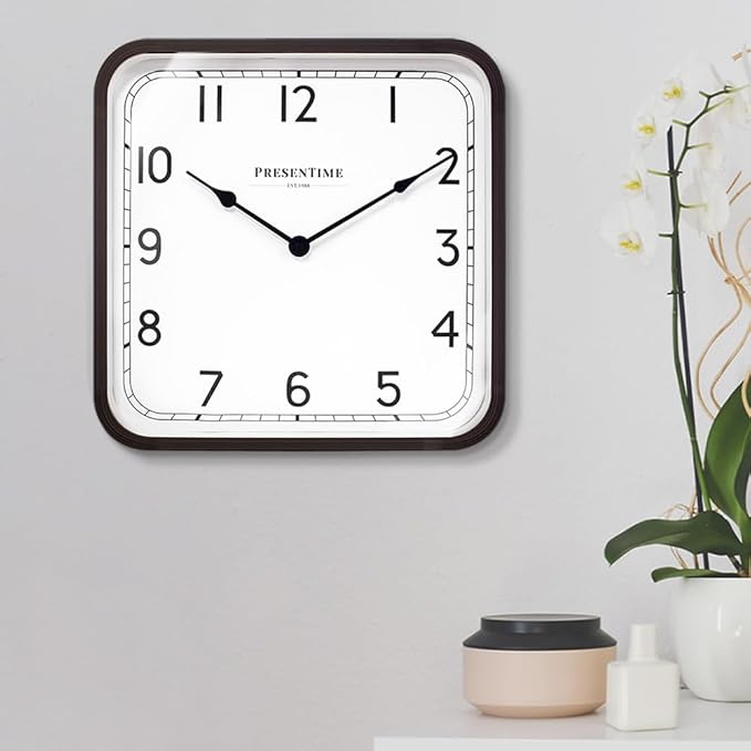 Presentime & Co. 16" Anton Modern Farmhouse Square Clock, Silent No Ticking, Wall Art and Timepiece for Home Decoration/Wall Décor, Oil Rubbed Bronze Color