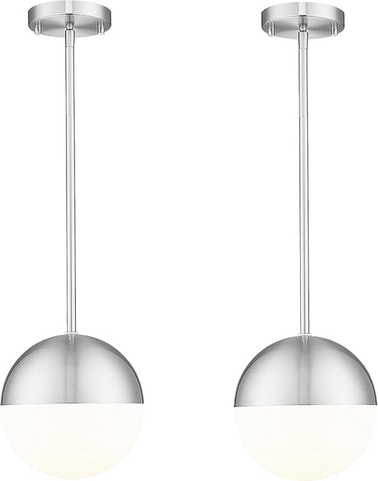 LMS 2 Pack Modern Pendant Lights, Mid Century Brushed Nickel Kitchen Lighting with White Globe Glass Shade, Adjustable Hanging Light Fixtures Ceiling Light for Home Office Dining Room, LMS-186BN2PK