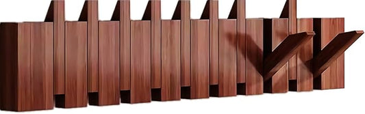 Wall Mounted Piano Key Hanger | Flip Style Hook | Entrance Wall Art Hook, Made of Oak Wood (3 Times Painted, 4 Times Polished) (Walnut, 10Hooks)