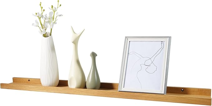 Long Floating Shelf 36 Inch Natural Wood Shelves, Rustic Display Books Picture Ledge Shelf for Wall Mounted, Natural Solid Oak Wood Shelf, Easy to Install, Natural Color, 36 *4 *1.5 (1 Pack)