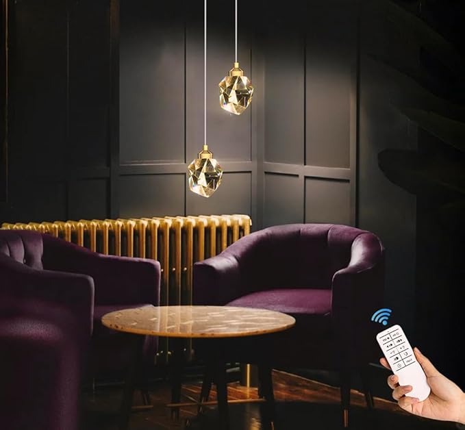 1-Light Gold Pendant Light Fixtures,Mini Crystal Chandelier for Entyway Bedroom Dimmable Pendant Light Kitchen Island 5W