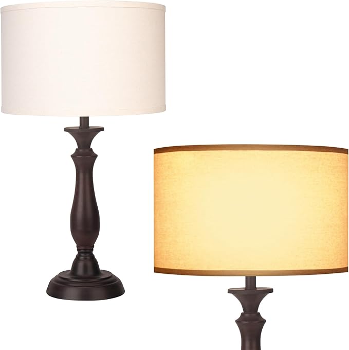 22.2“ Vintage Desk Lamp for Living Room, Mid Century Table Lamp for Bedroom, Bedside Lamps for Night Stands,Reading Lamp for Bedroom Office Room,Beige Lampshade (Dark Brown)