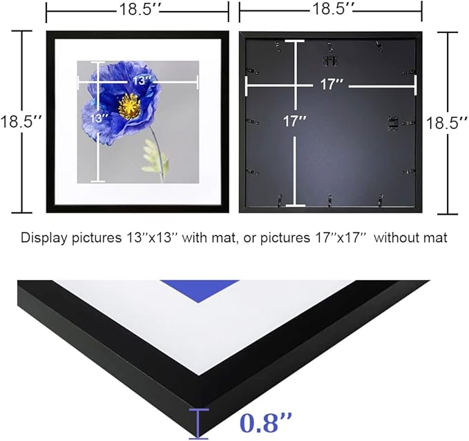 VNVNK 17x17 Frame Black, Perfect for 17x17 Inch Picture without Mat or 13x13 Inch Picture with Mat, Home Wall Decor Picture Frame-1 PCS
