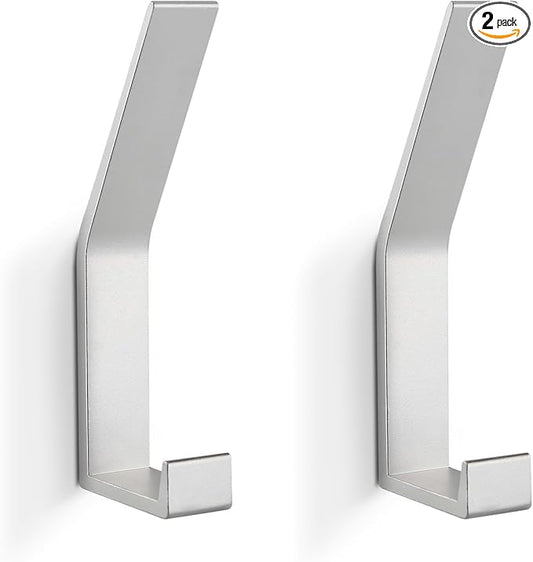 Coat Rack Hooks Wall Mounted, Silver 2Packs, Bath Towel Rope Hooks for Kitchen, Door, Cabinet, Bathroom, Foyers, Hallways, and Bedrooms