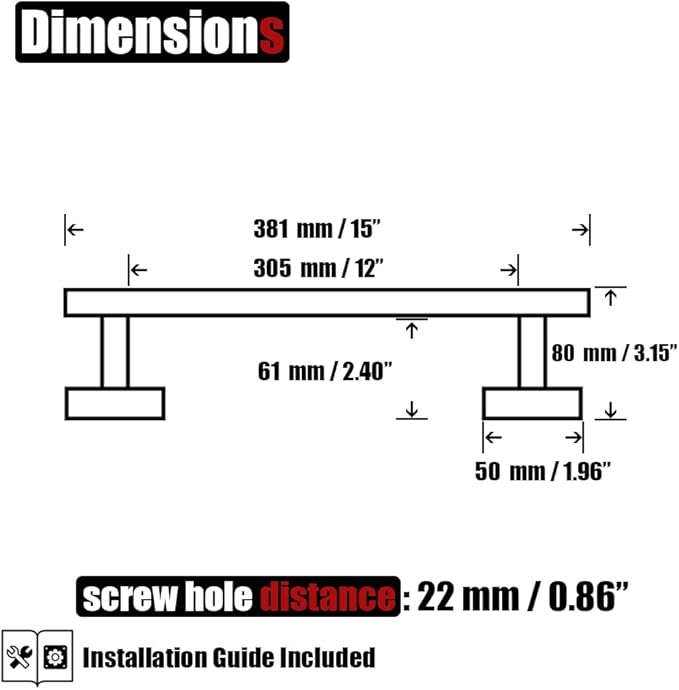 JQK Black Towel Bar, 12 Inch 304 Stainless Steel Thicken 0.8mm Hand Towel Rack, Bathroom Towel Holder Matte Black Wall Mount, Total Length 15 Inch TB110L12-PB