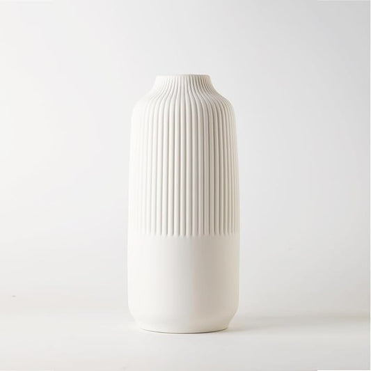 White Ceramic Vase for Flowers, 10 Inch Flower Vases Home Decor, White Boho Vases for Pampas Grass, Vase for Centerpieces Living Room Table Entryway Shelf