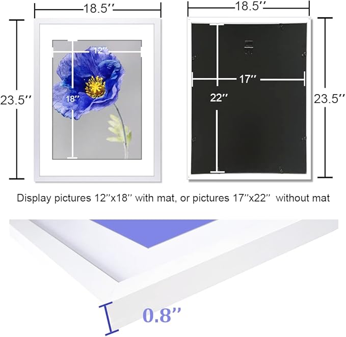 VNVNK 17x22 Frame White, Perfect for 17x22 Inch Picture without Mat or 12x18 Inch Picture with Mat, Home Wall Decor Picture Frame-1 PCS