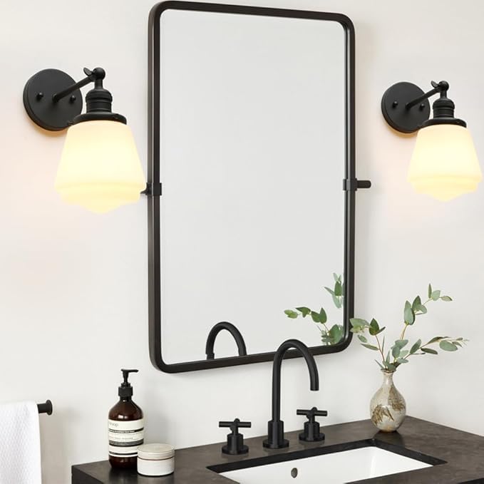 1-Light Vintage Wall Sconce Light Fixture with Milk White Glass Shade, Industrial Indoor Wall Lamp for Living Room Bedroom Bathroom Over Kitchen Sink