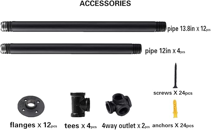 Industrial Pipe Table Leg Set,Metal Table Legs for Coffee and End Tables, Desks, Nightstand,2Pcs, 28" H × 18" W(Black)