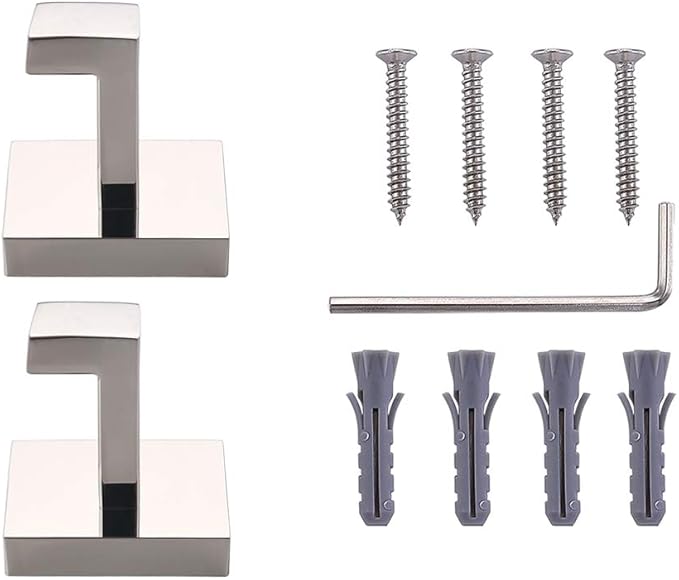 TASTOS Bath Towel Hooks Polished Chrome, 4 Pack Stainless Steel Robe Coat and Clothes Hook, Heavy Duty Wall Hook for Bathroom & Kitchen, Modern Square Style Wall Mounted