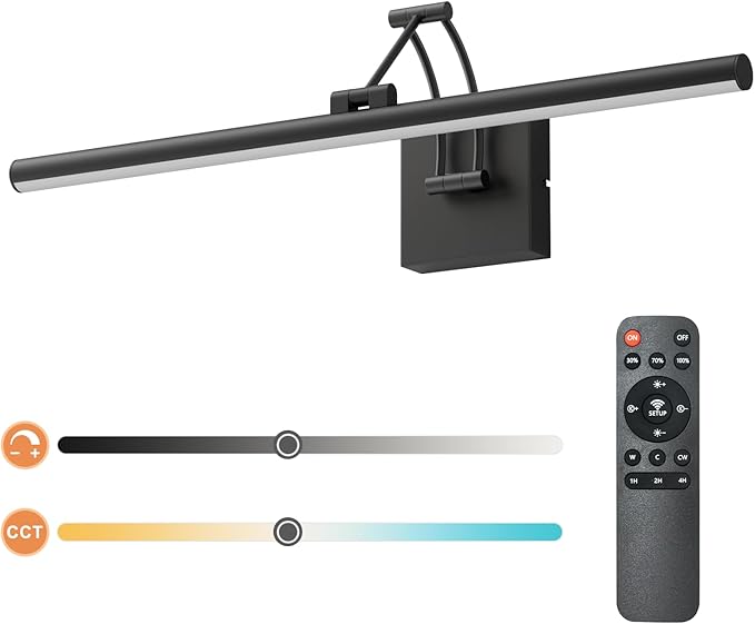 Tipace Hard-Wired LED Picture Light Fixtures,23.6IN 3CCT Dimmable Metal Artwork Display Lamp with Remote Control,Black Modern Picture Frame Lights for Paintings