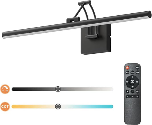 Tipace Hard-Wired LED Picture Light Fixtures,23.6IN 3CCT Dimmable Metal Artwork Display Lamp with Remote Control,Black Modern Picture Frame Lights for Paintings