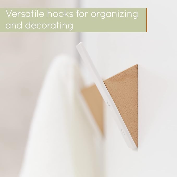 Homeforia Beech Wood Coat Hooks, High End Beech Wood & White Metal Wall Mounted Clothing Hooks, Mid-Century Modern Coat Hooks, Heavy Duty Wooden Hooks for Hanging Coats, Hats, Towels & More, Set of 2