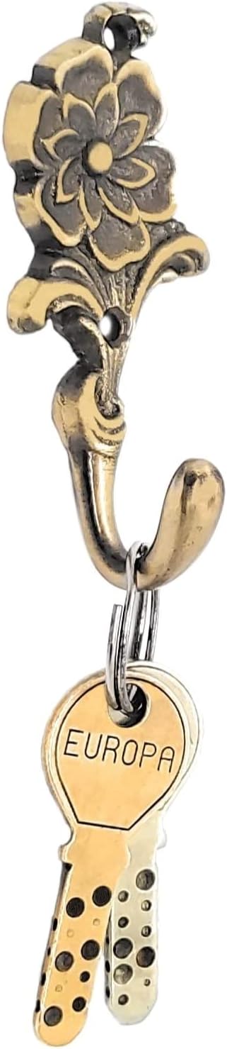 Multipurpose Hooks, Used to Hang Clothes, Bags, Coats, Curtain Hold Backs, Keys, Colour - Antique Gold, Material - Brass, Flower Design, Screws and Wallplugs Included, Pack of 10 Pieces