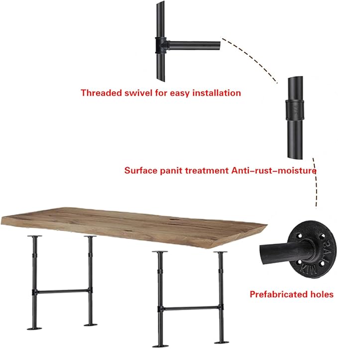 Industrial Pipe Counter Bar Height Table Leg,Metal Table Legs,Iron Base Legs Coffee Tables, Desks, Nightstand,2Pcs, 38" H × 14" W(Black)
