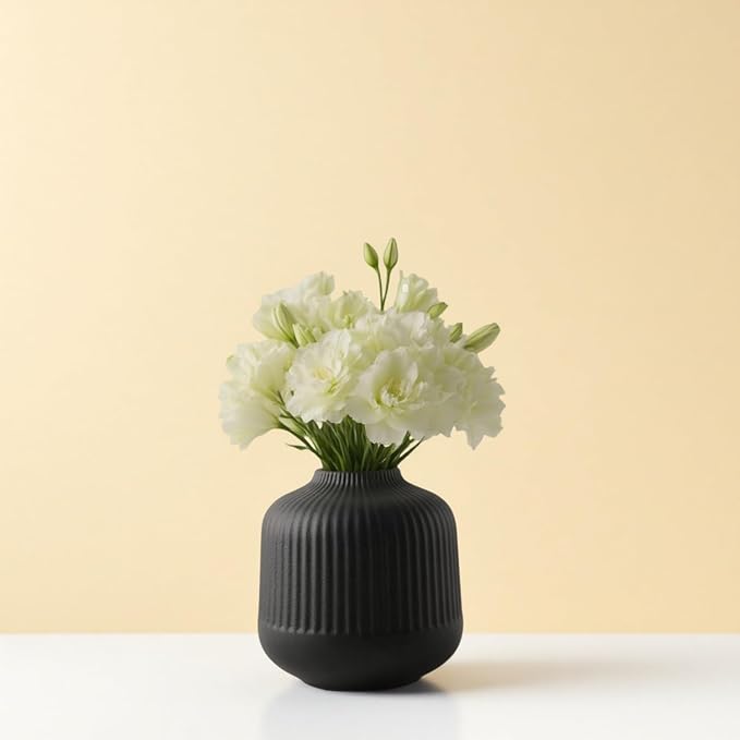 Black Ceramic Vase for Flowers, 6 Inch Flower Vases Home Decor, Black Boho Vases for Pampas Grass, Vase for Centerpieces Living Room Table Entryway Shelf