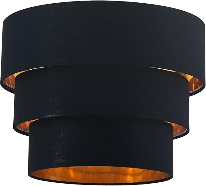 EDISLIVE 3-tier Drum Linen Lamp Shade for Pendant Lamp Floor Lamp Chandelier Replacement Shade Clip on Bulb Classic Round Lampshade Cover Only (Black)
