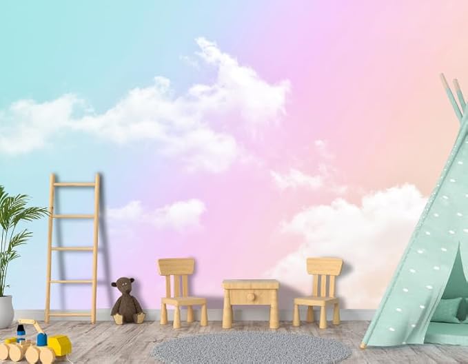 -Colorful Clouds Ceiling Fabric Wallpaper Living Room Bedroom Bathroom Boys Girls Kids Room Modern Abstract Mural- 183"x120"（ not Peel and Stick）