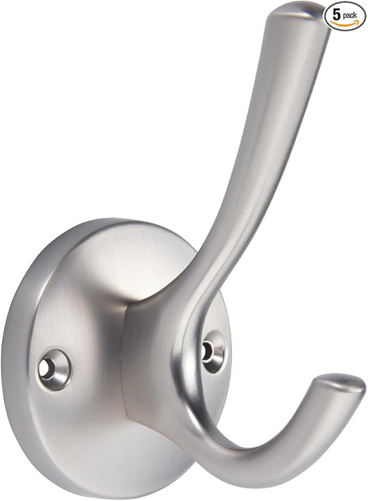 TUNNY 5 Pack Round Coat Towel Hooks - Brushed Nickel Coat Hooks for Hanging Coats Towel Hooks for Bathroom Wall Mounted Zinc Alloy Bath Towel Hooks Robe Clothes Hook Holder Heavy Duty Wall Hooks