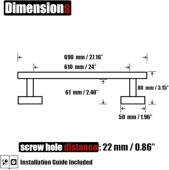JQK Bath Towel Bar, 27 Inch 304 Stainless Steel Thicken 0.8mm Towel Rack Bathroom, Towel Holder Brushed Finished Wall Mount, Useable Length 24 Inch 2 Pack, TB110L24-BN-P2