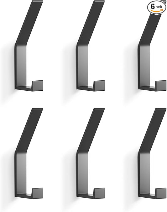 Coat Rack Hooks Wall Mounted, Black 6Packs, Bath Towel Rope Hooks for Kitchen, Door, Cabinet, Bathroom, Foyers, Hallways, and Bedrooms