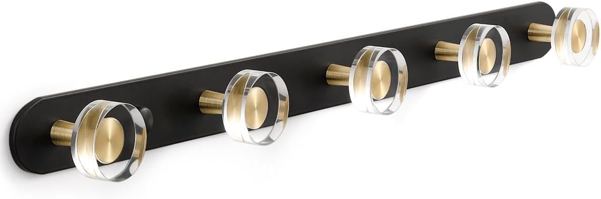 1 Pack Crystal Coat Rack Wall Mounted Black Towel Hooks for Bathrooms Wall Hooks for Hanging Robe Coat Hooks Kitchen Decorative Heavy Duty Zinc Alloy