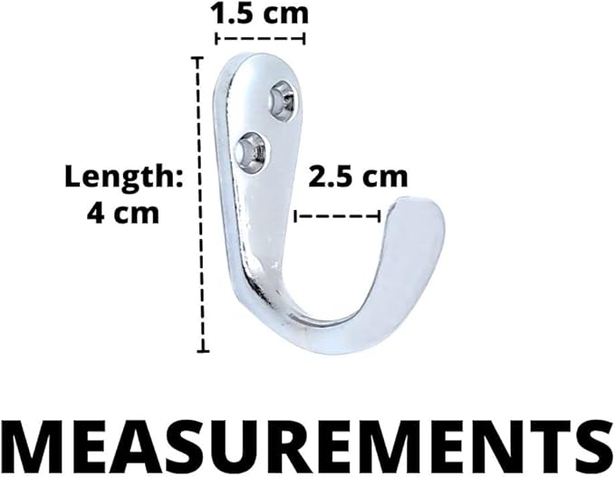 Multipurpose Hooks, Used to Hang Clothes, Bags, Coats, Curtain Hold Backs, Keys, Silver Colour, Material - White Metal, Screws and Wallplugs Included, Pack of 2 Pieces