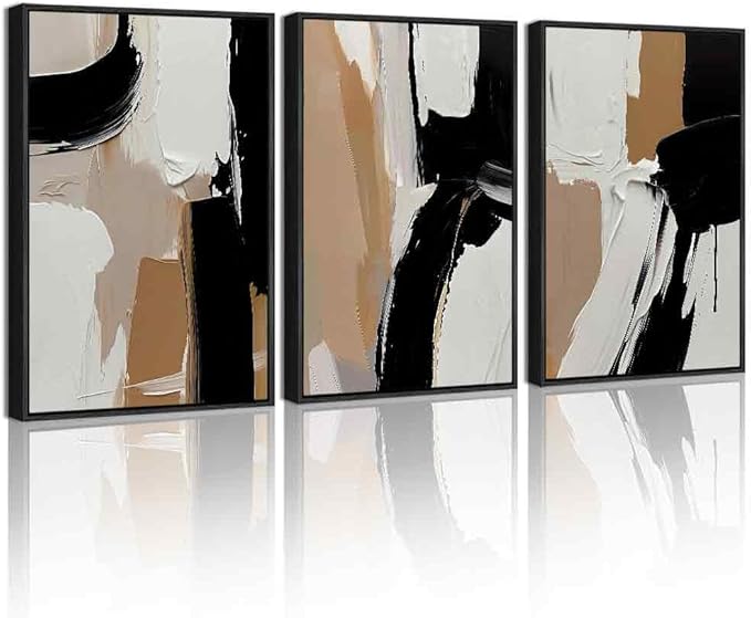 KUVIOKE Black Abstract Shapes Framed Canvas Wall Art Minimalist Graffiti Pastel Wall Decor Modern Illustration Art Painting Home Decor 12x16in (Black Framed)