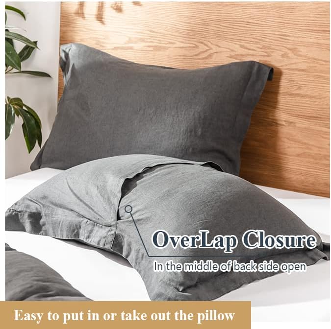 Simple&Opulence 100% Linen Pillow Case King Size Set of 2, Dark Grey Pillow Covers with Overlap Closure, Luxury Breathable Pillowcases Protectors Suitable for All-Season (20" X 36", Dark Grey)